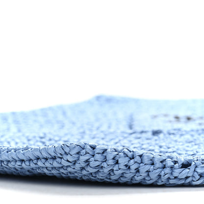 Prada Yarn Raffia Effect Crochet Logo Embroidered Shopping Tote Bag Celeste 9 of 10