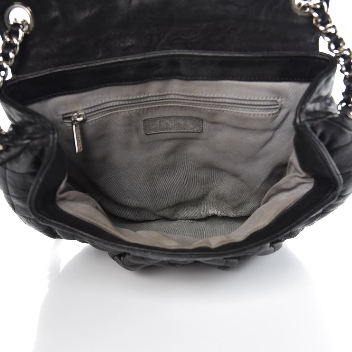 Washed Lambskin Quilted Medium Chain Around Messenger Black