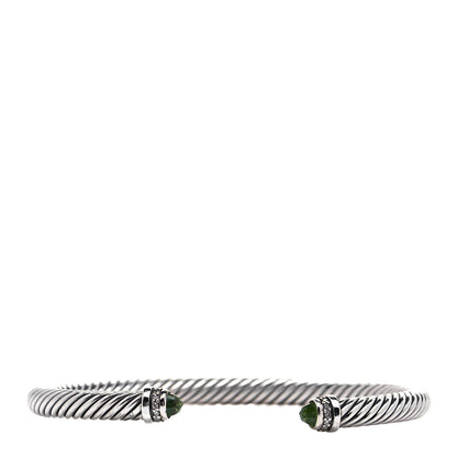 David Yurman Sterling Silver Diamond Peridot 5mm Cable Classics Bracelet 1 of 5