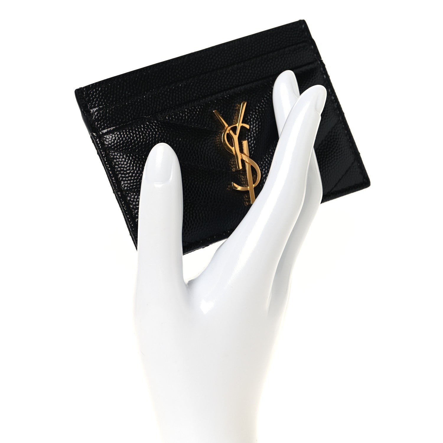 Saint Laurent Grain De Poudre Matelasse Chevron Monogram Credit Card Case Black 2 of 8