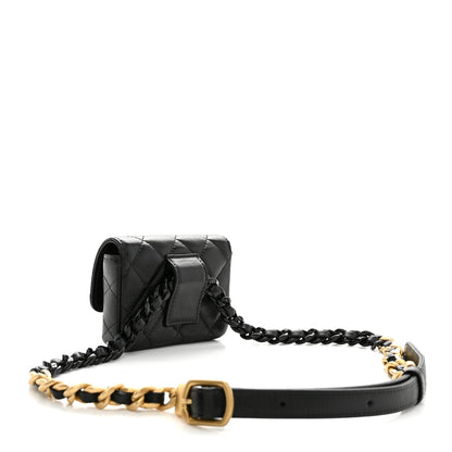 Chanel Lambskin Lacquered Metal Quilted Flap Chain Belt Bag Black 3 of 11