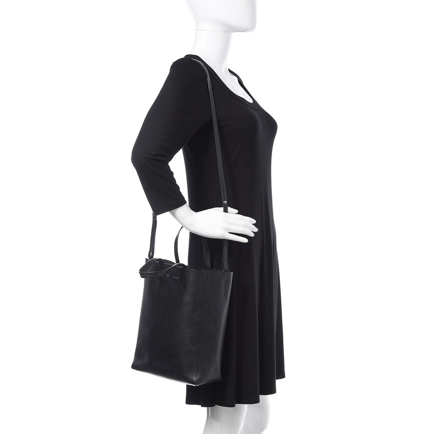 Grained Calfskin Small Vertical Cabas Black
