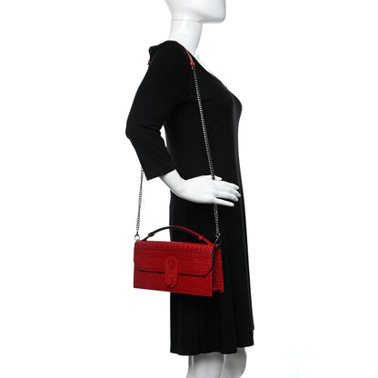 Christian Louboutin Calfskin Alligator Embossed Elisa Baguette Red 2 of 9