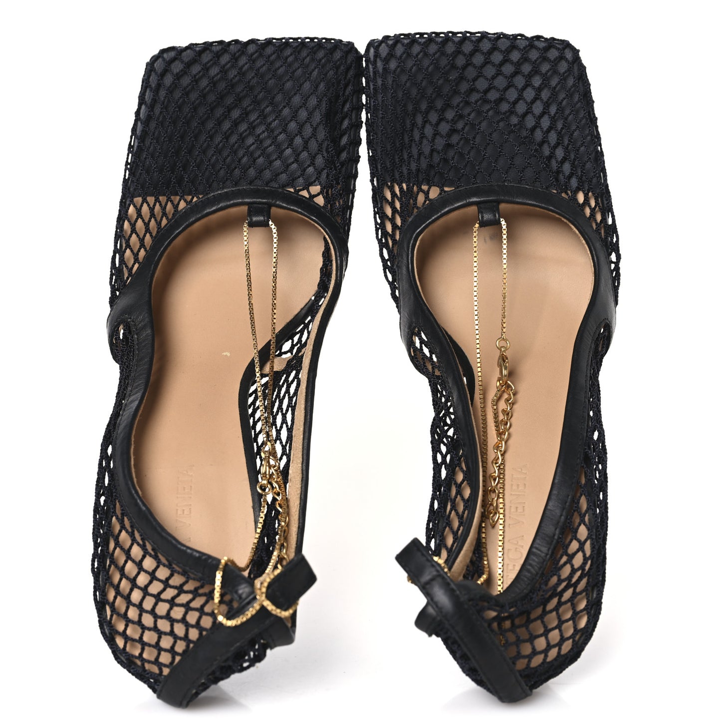 Mesh Calfskin Stretch Chain Strap 90mm Pumps 39.5 Black