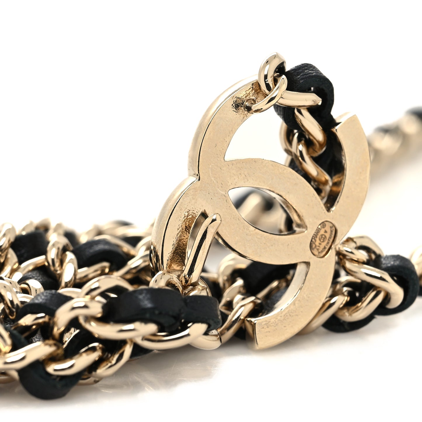 Lambskin Enamel CC Chain Belt Black Gold