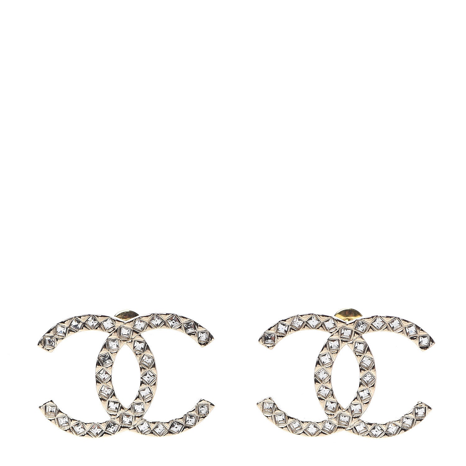 Chanel Crystal CC Large Stud Earrings Gold 1 of 4