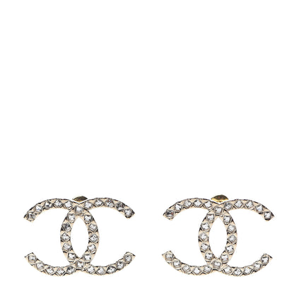 Chanel Crystal CC Large Stud Earrings Gold 1 of 4