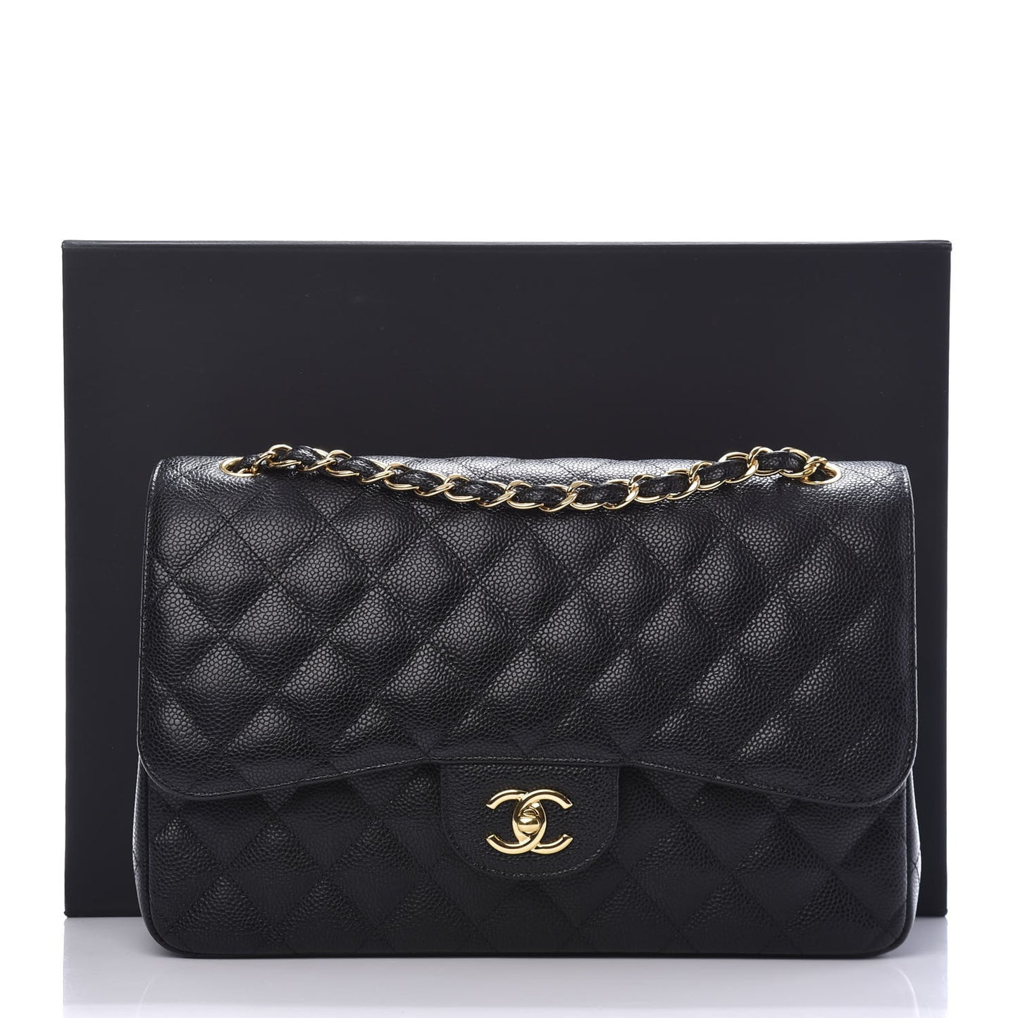 Caviar Quilted Jumbo Double Flap Black