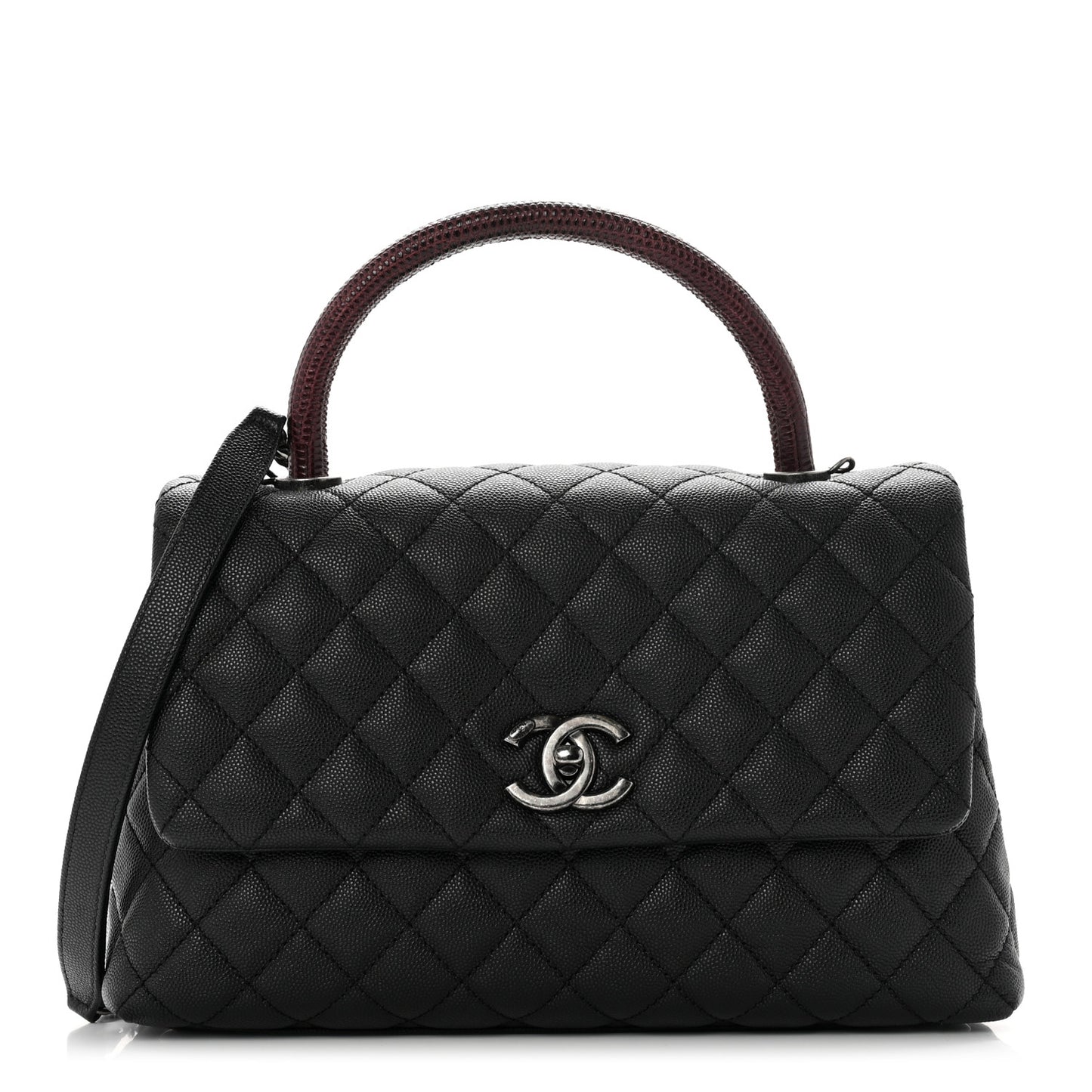 Caviar Lizard Quilted Small Coco Handle Flap Black