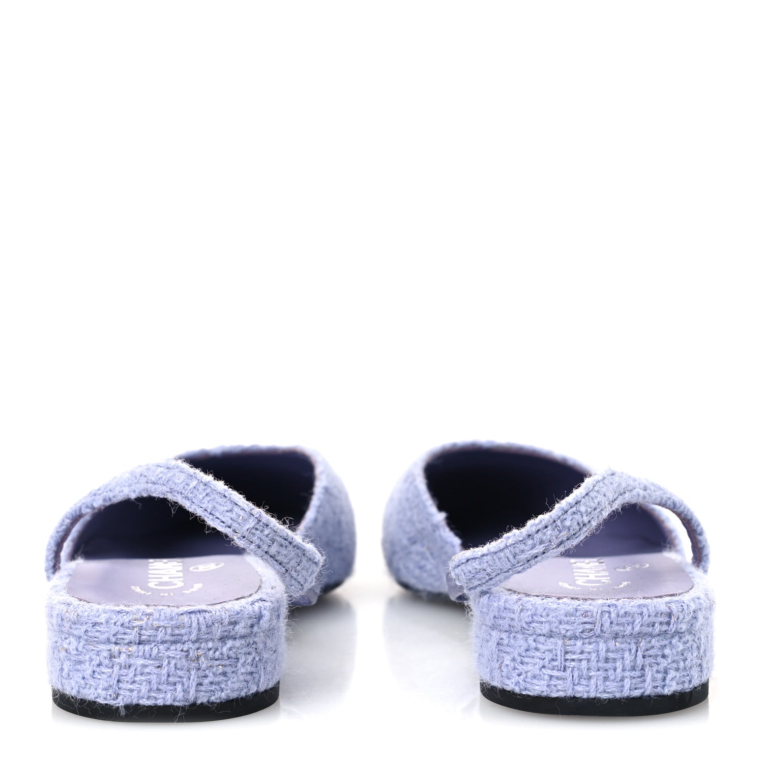 Chanel Iridescent Wool Tweed Patent Cap Toe CC Slingback Flats 40 Light Purple Silver Black 6 of 10