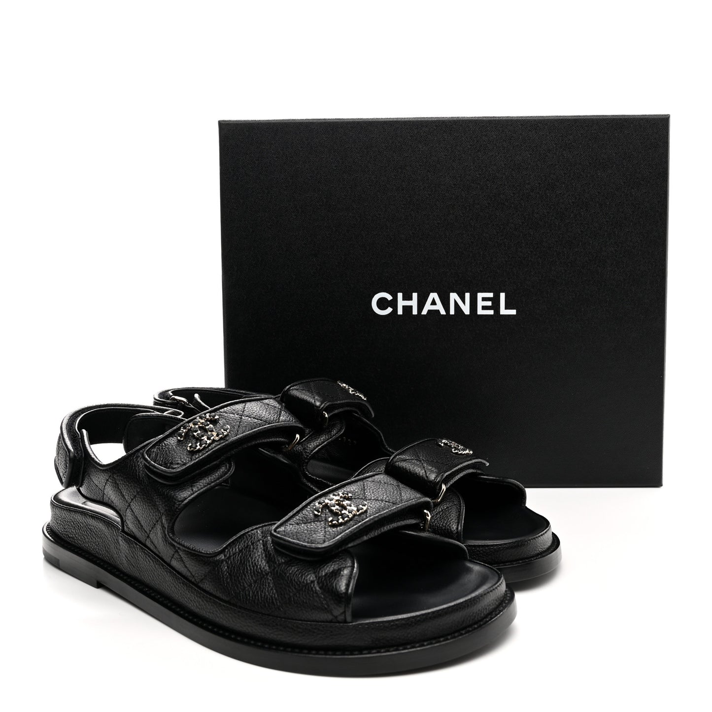 Grained Calfskin Velcro Dad Sandals 40 Black