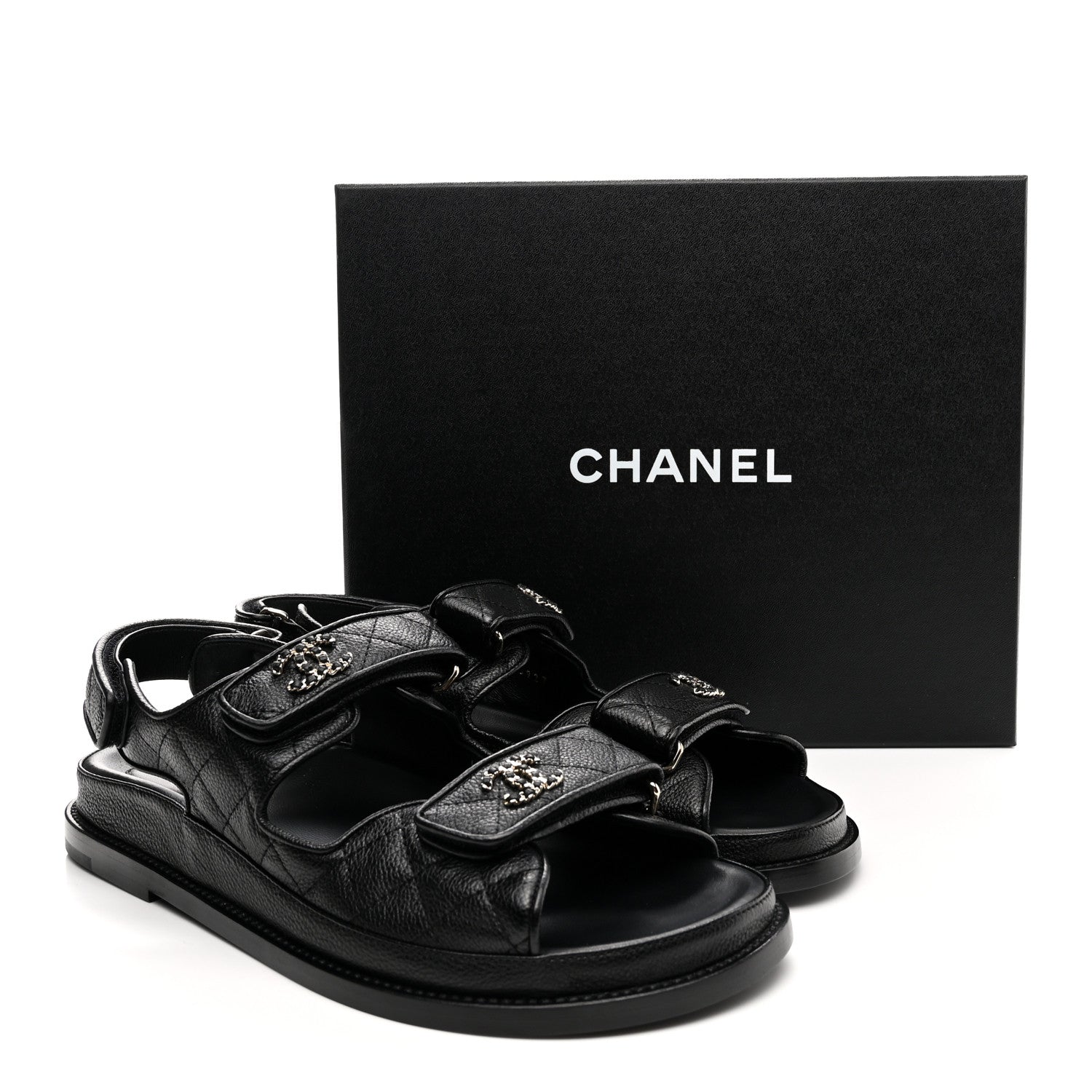 Chanel Grained Calfskin Velcro Dad Sandals 40 Black 9 of 9