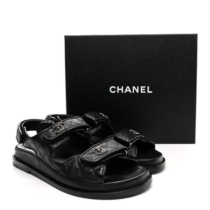 Chanel Grained Calfskin Velcro Dad Sandals 40 Black 9 of 9