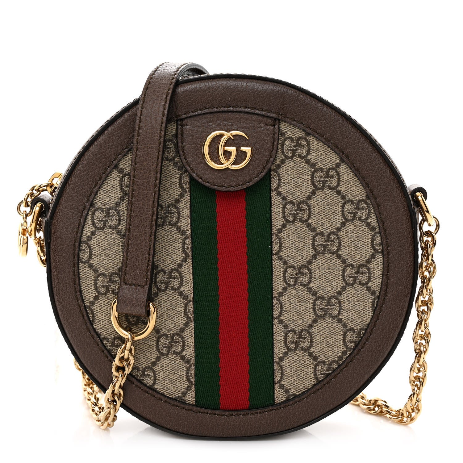 Gucci GG Supreme Monogram Web Mini Ophidia Round Shoulder Bag Brown 1 of 9
