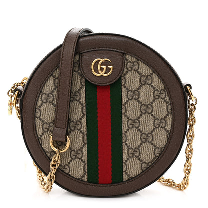 Gucci GG Supreme Monogram Web Mini Ophidia Round Shoulder Bag Brown 1 of 9