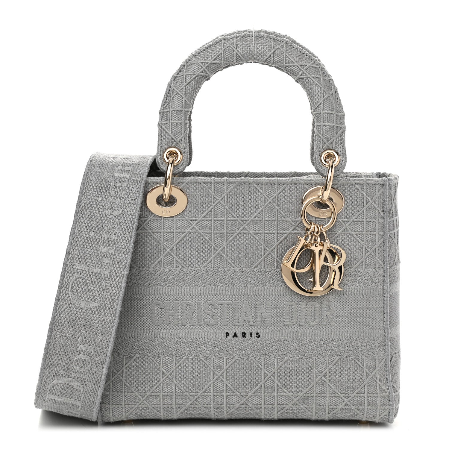 Christian Dior Canvas Embroidered Cannage Medium Lady D-Lite Gray 1 of 12