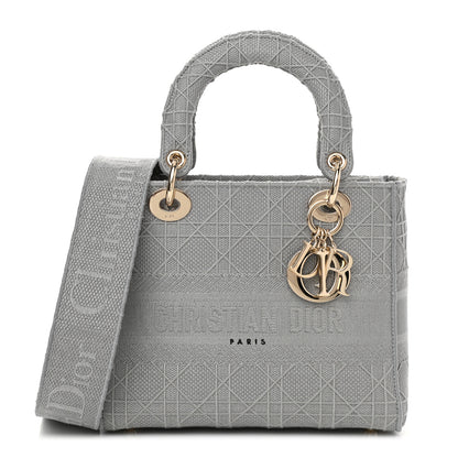 Christian Dior Canvas Embroidered Cannage Medium Lady D-Lite Gray 1 of 12