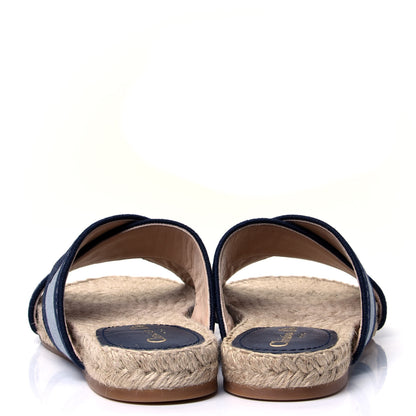 Christian Dior Canvas Embroidered Granville Espadrille Crisscross Flat Slide Sandals 38 Denim 6 of 10