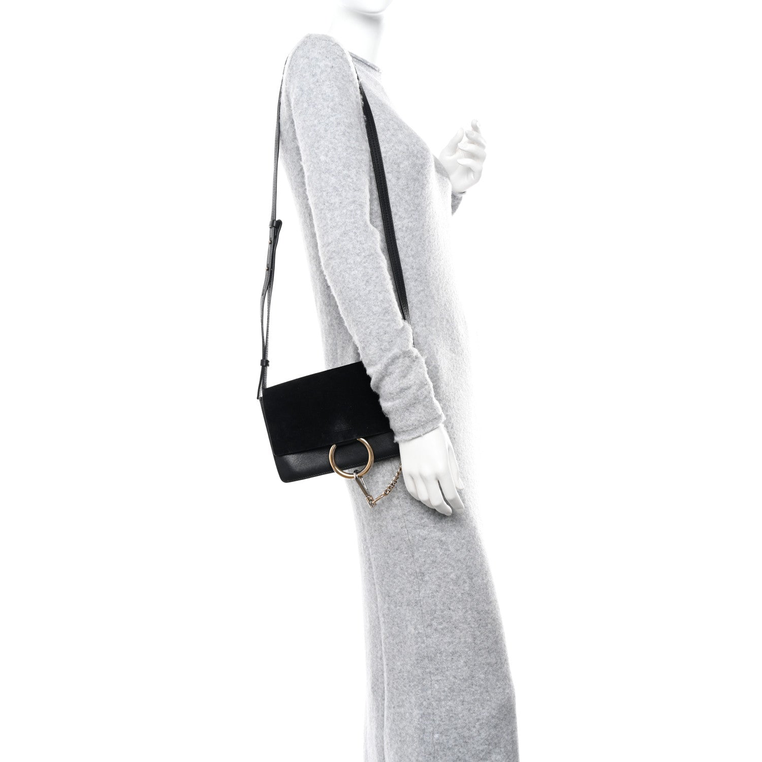 Chloe Suede Calfskin Small Faye Shoulder Bag Black 2 of 13