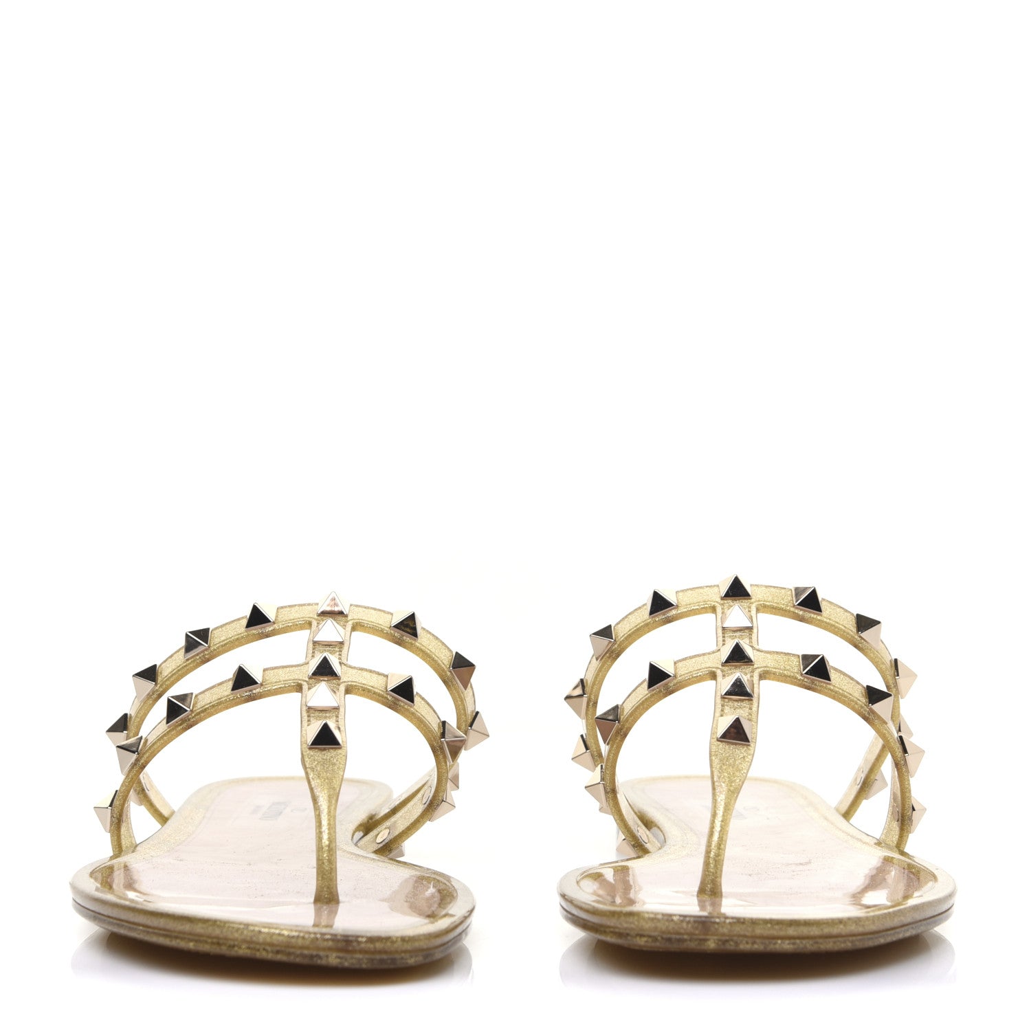 Valentino Garavani PVC Jelly Glitter Rockstud Caged Flat Thong Sandals 36 Oro 3 of 12