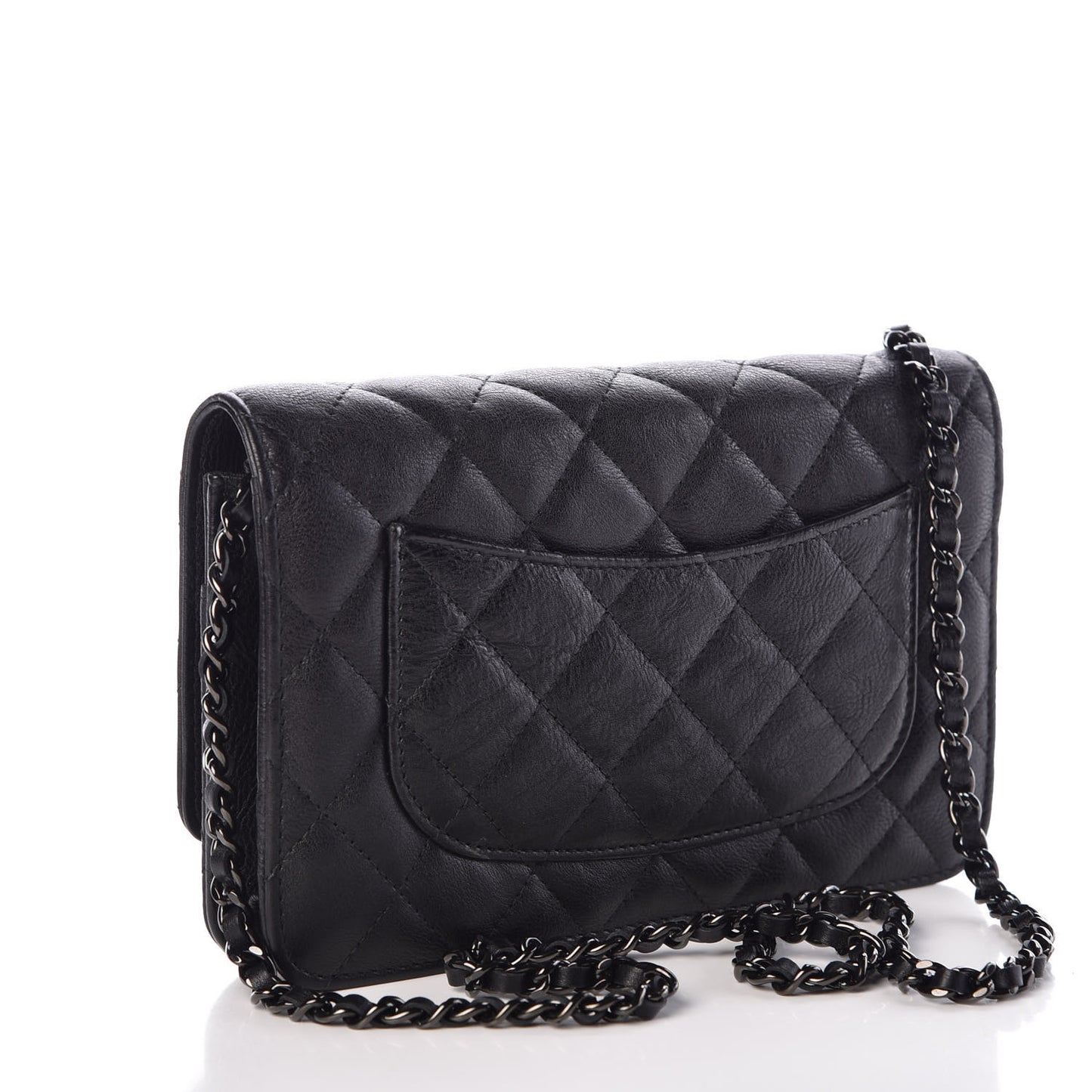 Crumpled Calfskin Quilted Wallet On Chain WOC So Black