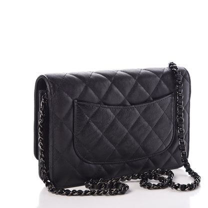 Chanel Crumpled Calfskin Quilted Wallet On Chain WOC So Black 3 of 9