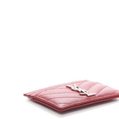 Saint Laurent Grain De Poudre Matelasse Chevron Monogram Credit Card Case New Red 8 of 10
