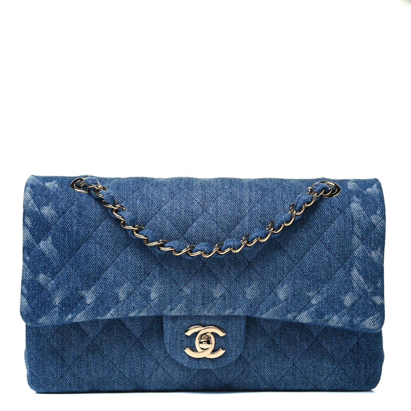 Denim Quilted Medium Double Flap Blue