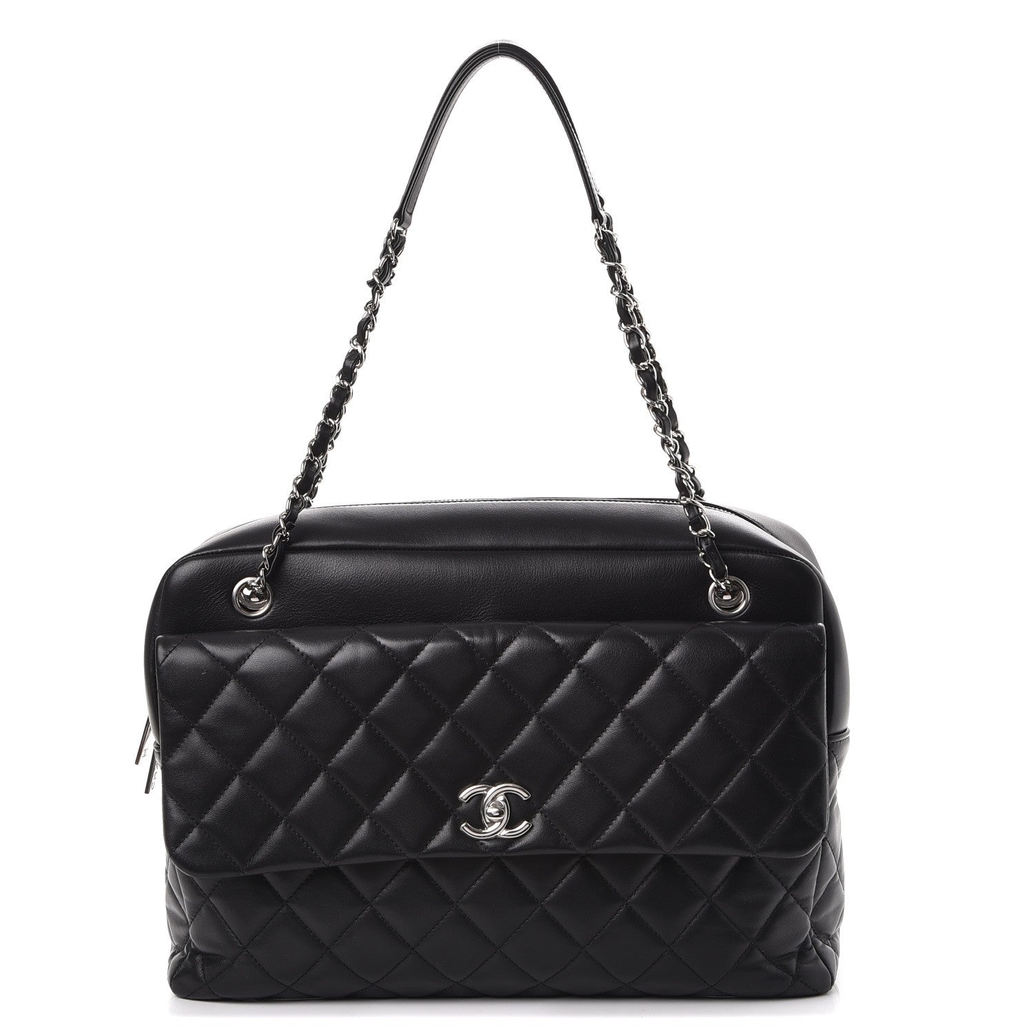 Chanel Lambskin Quilted Bowler Flap Shoulder Bag Black 1 of 8