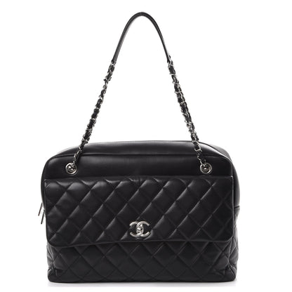 Chanel Lambskin Quilted Bowler Flap Shoulder Bag Black 1 of 8