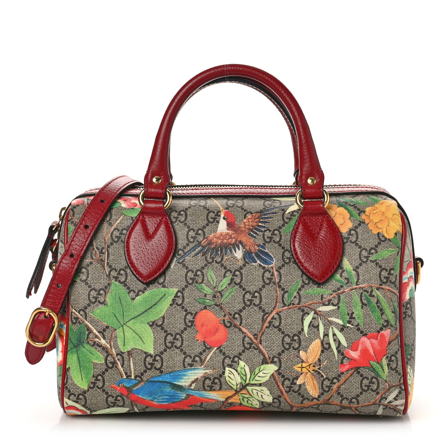 GG Supreme Monogram Tian Small Boston Beige Multicolor Red