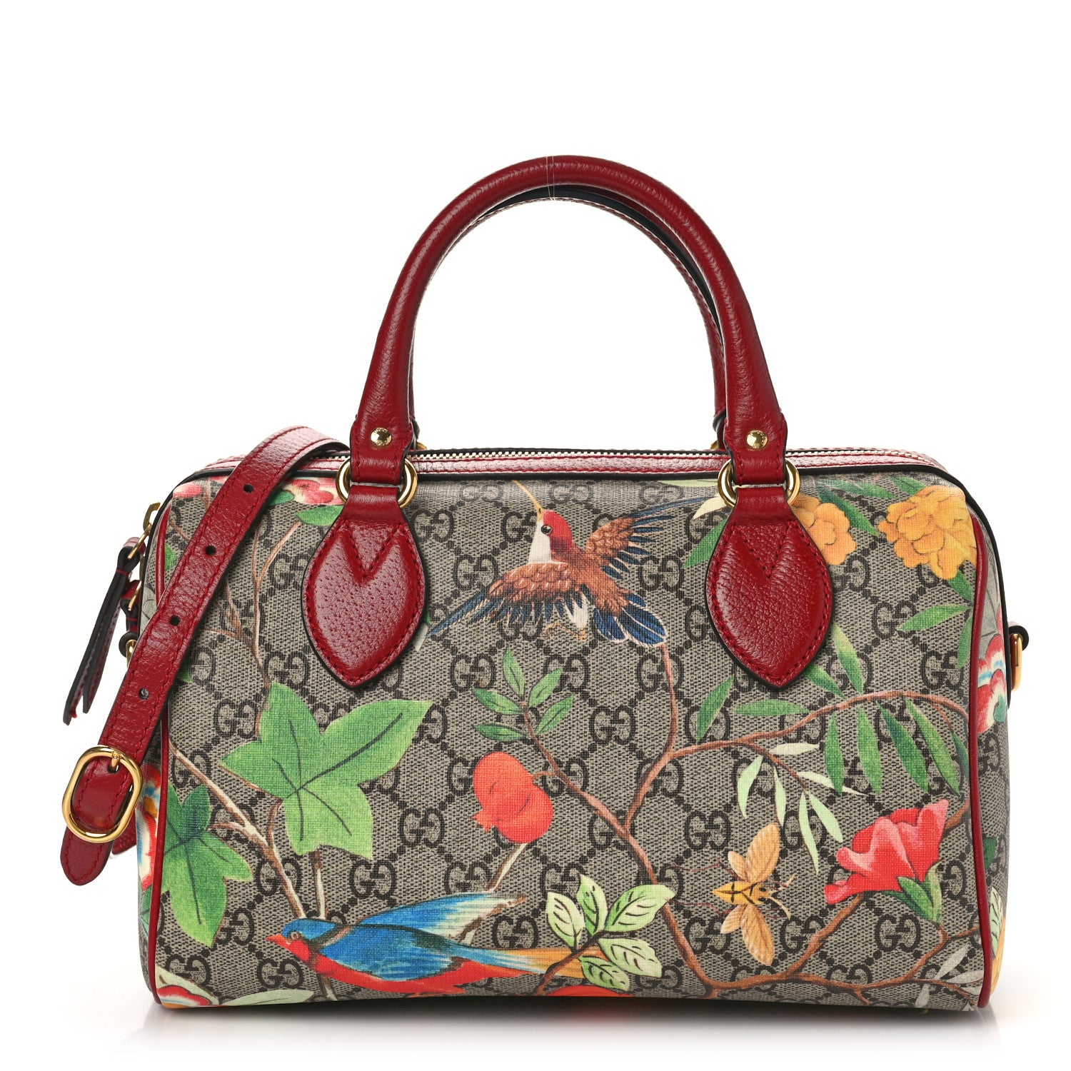 Gucci GG Supreme Monogram Tian Small Boston Beige Multicolor Red 1 of 9
