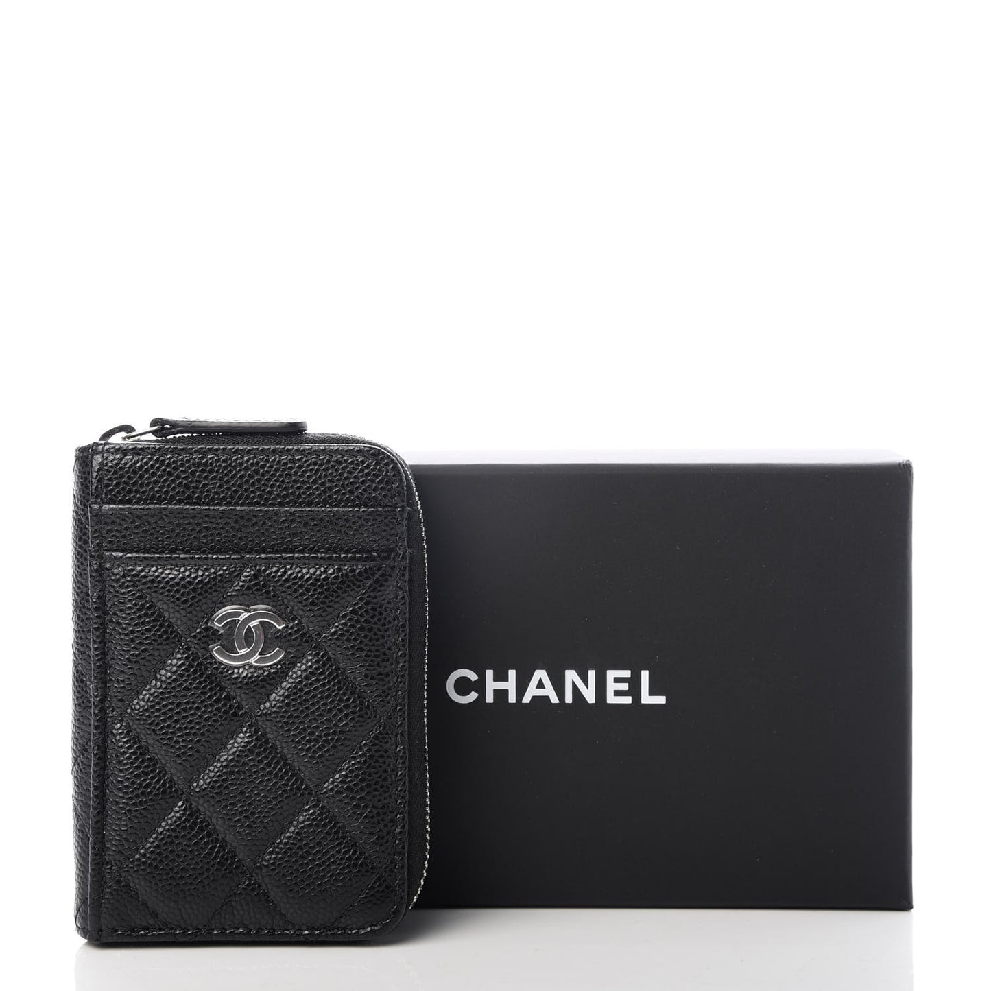 Caviar Quilted Zip Card Holder Black
