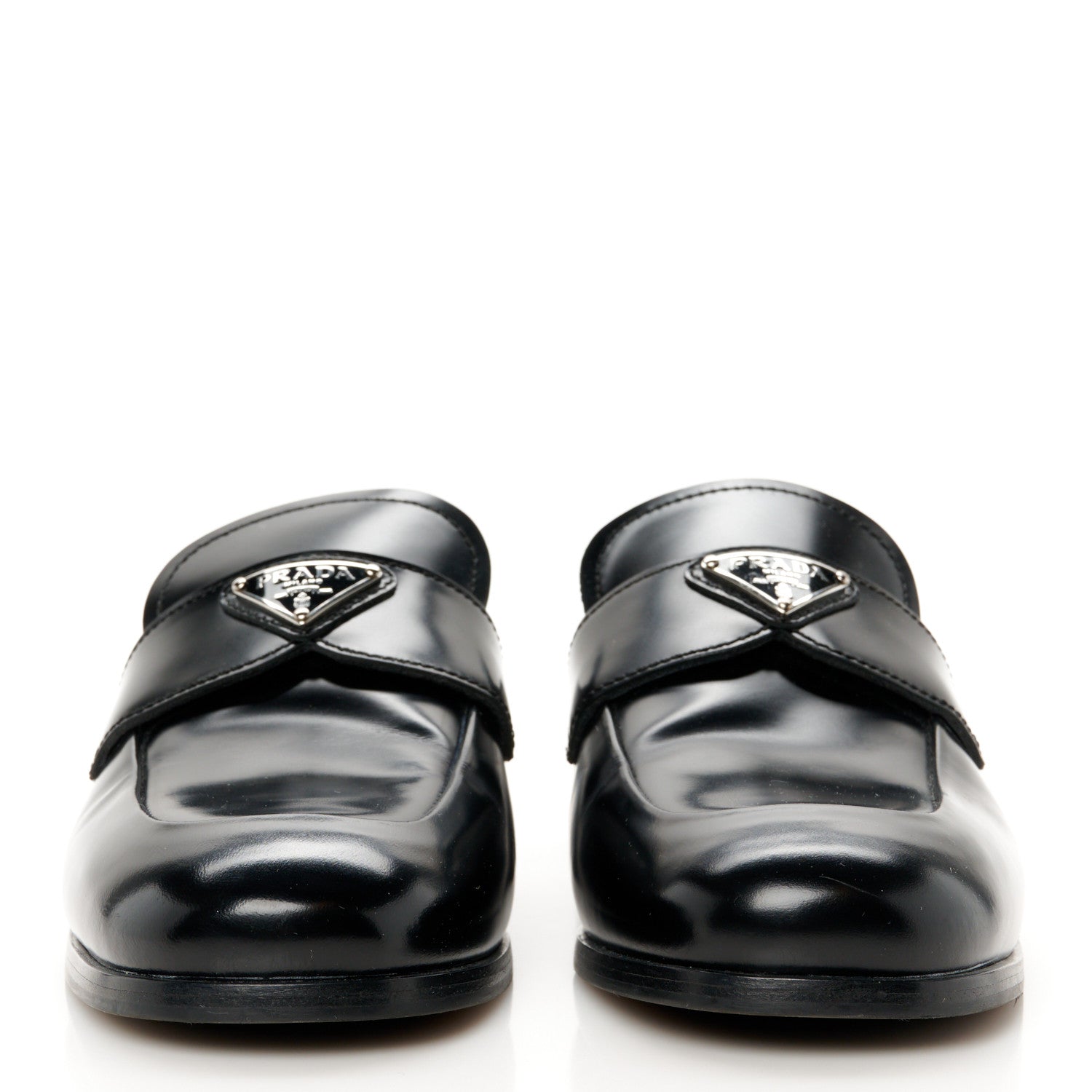 Prada Spazzolato Triangle 40mm Loafer Mules 37.5 Black 3 of 9