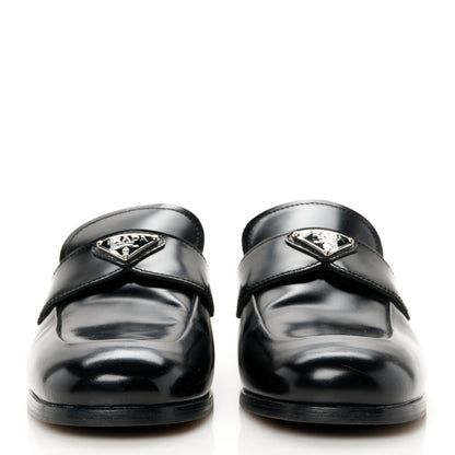 Prada Spazzolato Triangle 40mm Loafer Mules 37.5 Black 3 of 9