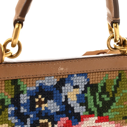 Dolce & Gabbana Crochet Embroidered Floral Print Miss Sicily Top Handle Flap Cammell Multicolor 11 of 11