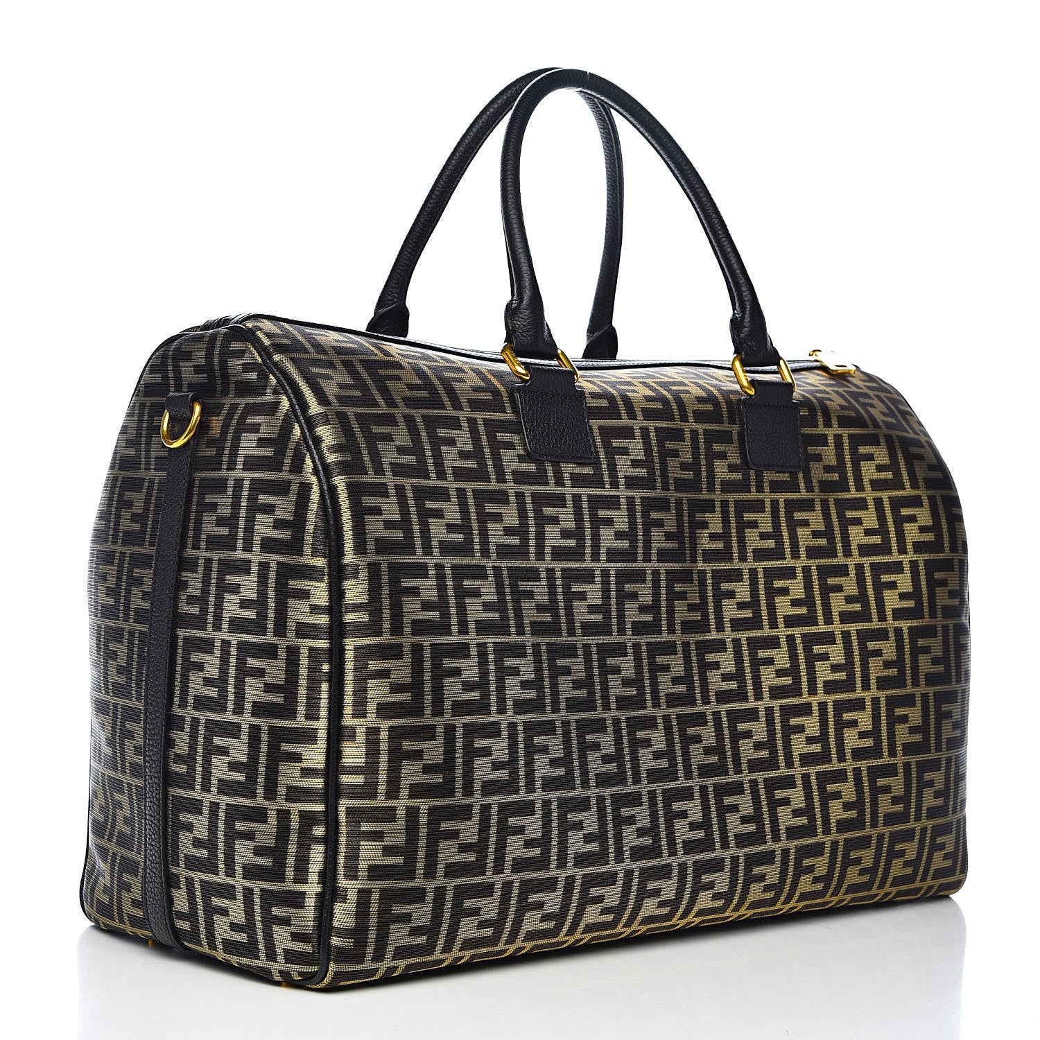 Fendi Fabric Jacquard Cuoio Roma FF Metallic Thread Karligraphy Weekender Gold Black 3 of 10