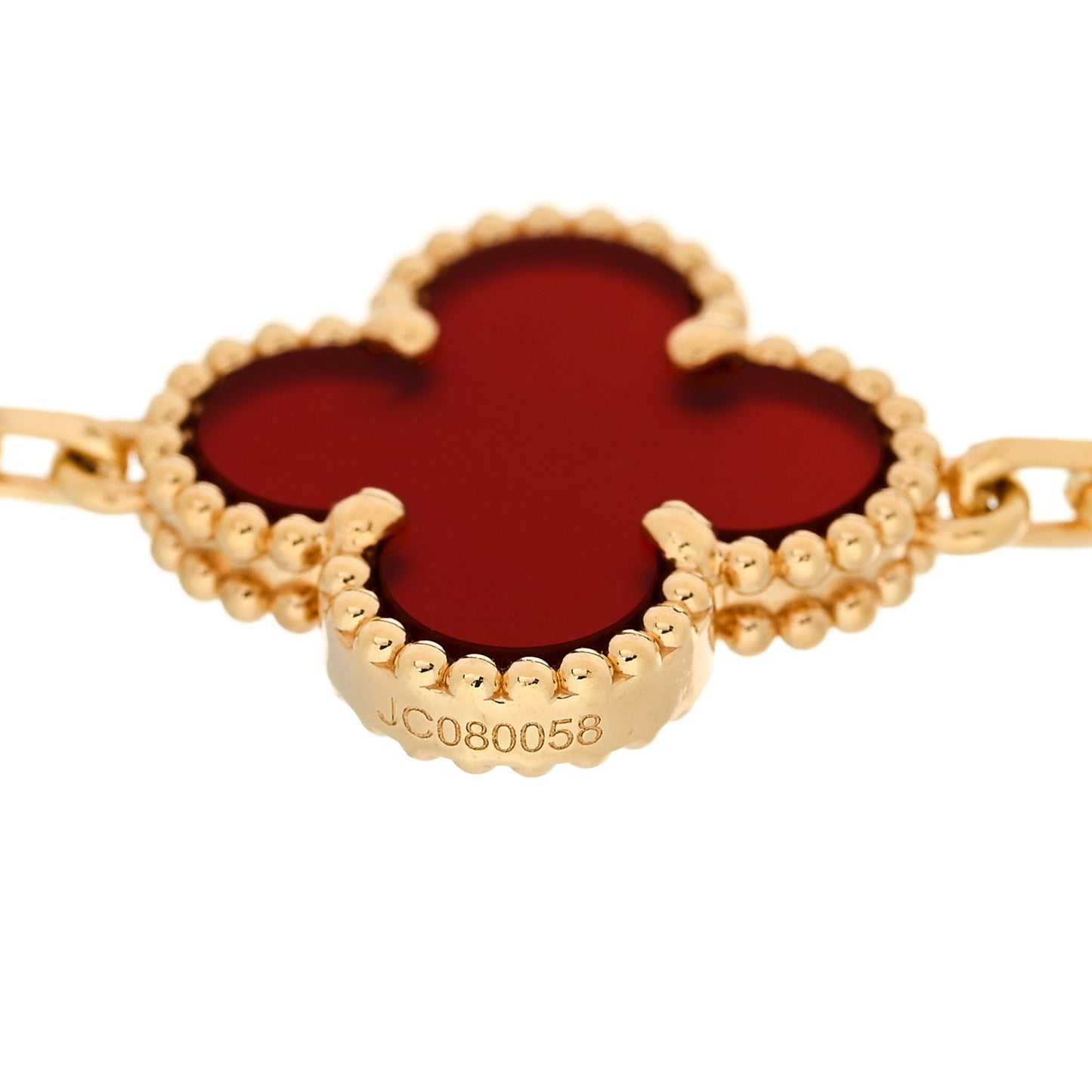 18K Yellow Gold Carnelian 5 Motifs Vintage Alhambra Bracelet