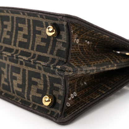 Fendi Fabric Jacquard Paillettes Vitello Seta FF 1974 Petite Peekaboo I SEE U Satchel Tobacco Moro 11 of 12