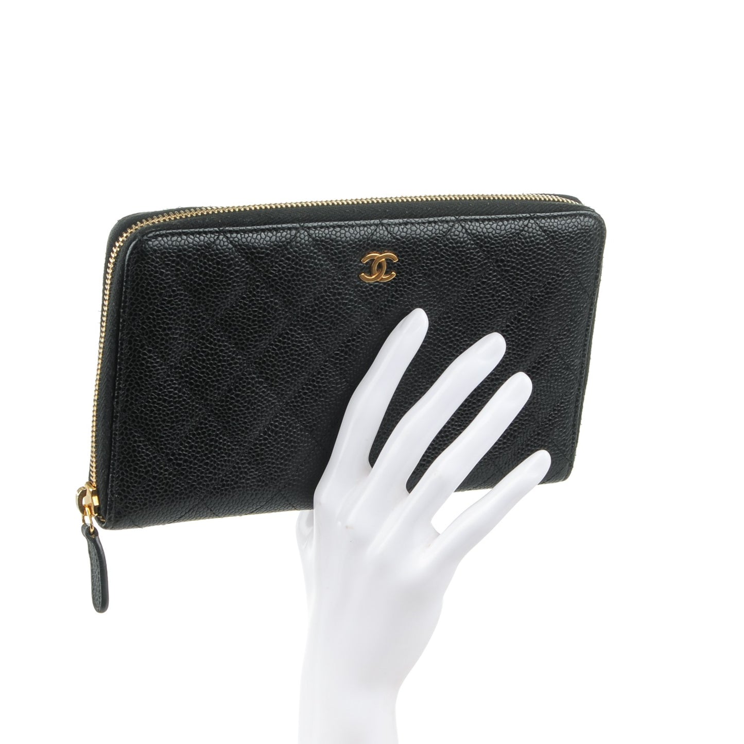 Caviar Quilted Large Zip Around Organizer Wallet Black