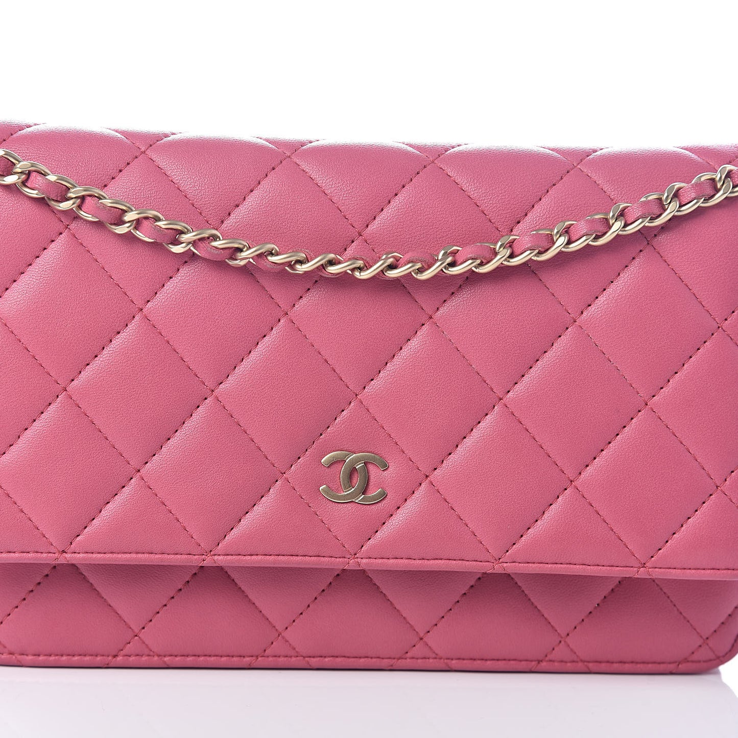 Lambskin Quilted Wallet On Chain WOC Pink