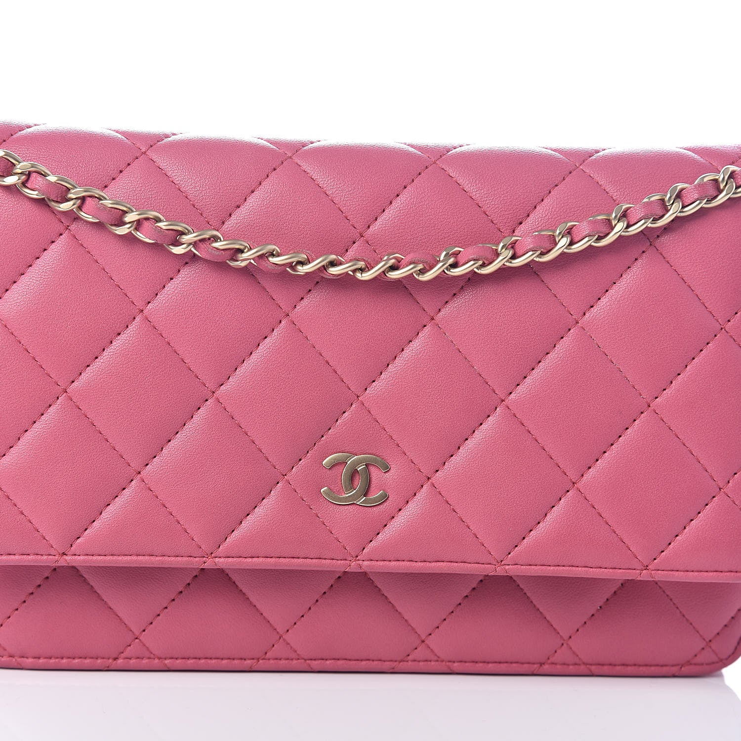 Chanel Lambskin Quilted Wallet On Chain WOC Pink 9 of 12