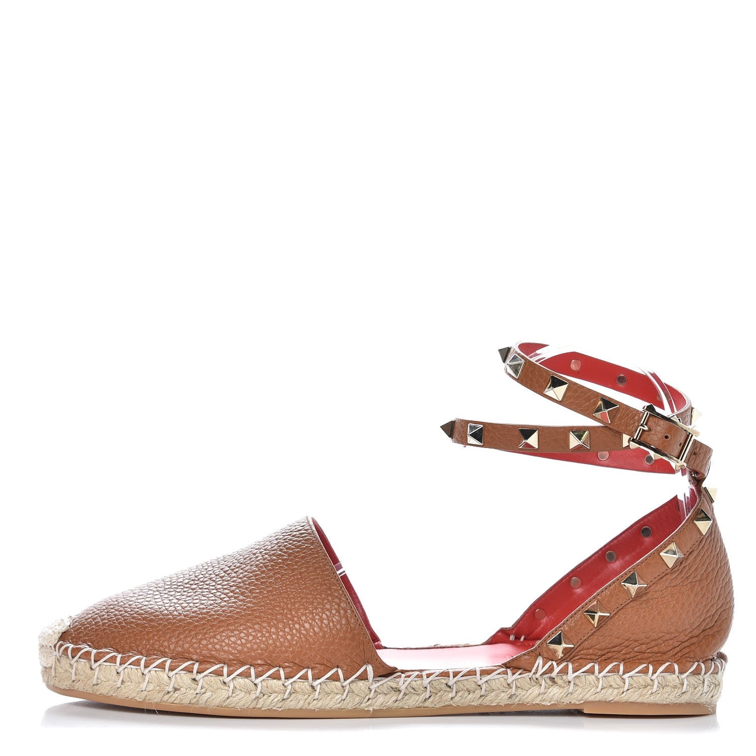 Valentino Garavani Grained Calfskin Rockstud Ankle Wrap Espadrille 20mm Flats 40 Light Cuir 1 of 9