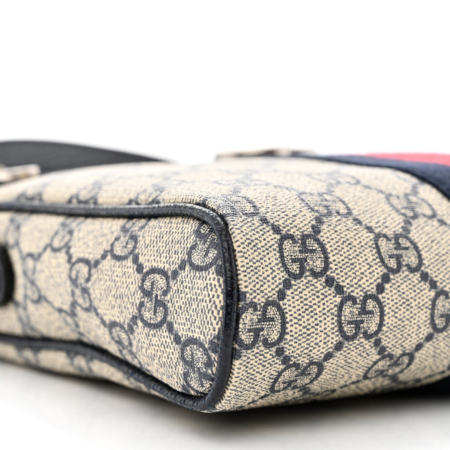 GG Supreme Monogram Textured Dollar Calfskin Web Small Ophidia Messenger Bag Beige Blue