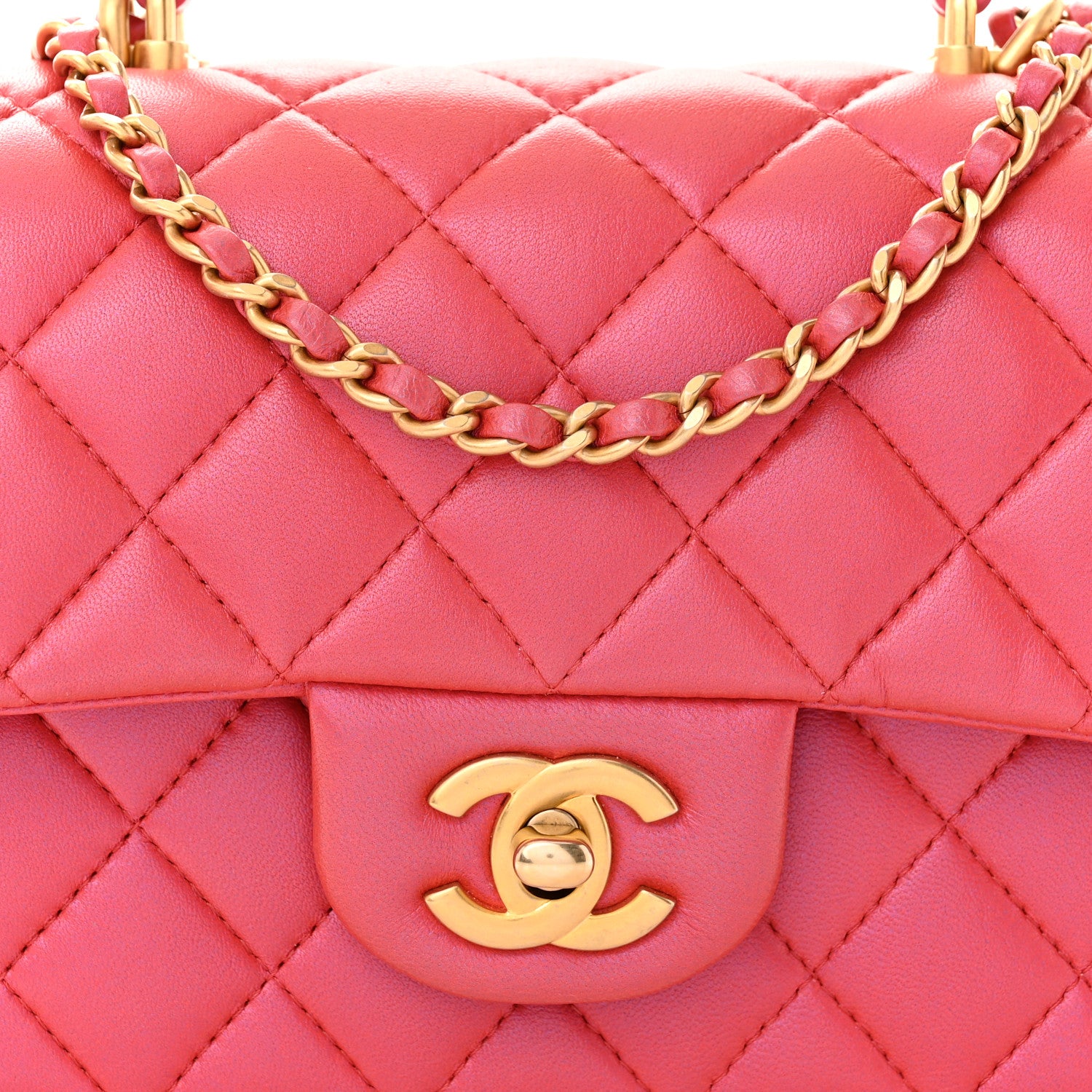 Chanel Iridescent Lambskin Quilted Mini Top Handle Rectangular Flap Red 8 of 13