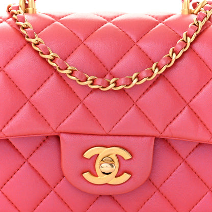 Chanel Iridescent Lambskin Quilted Mini Top Handle Rectangular Flap Red 8 of 13