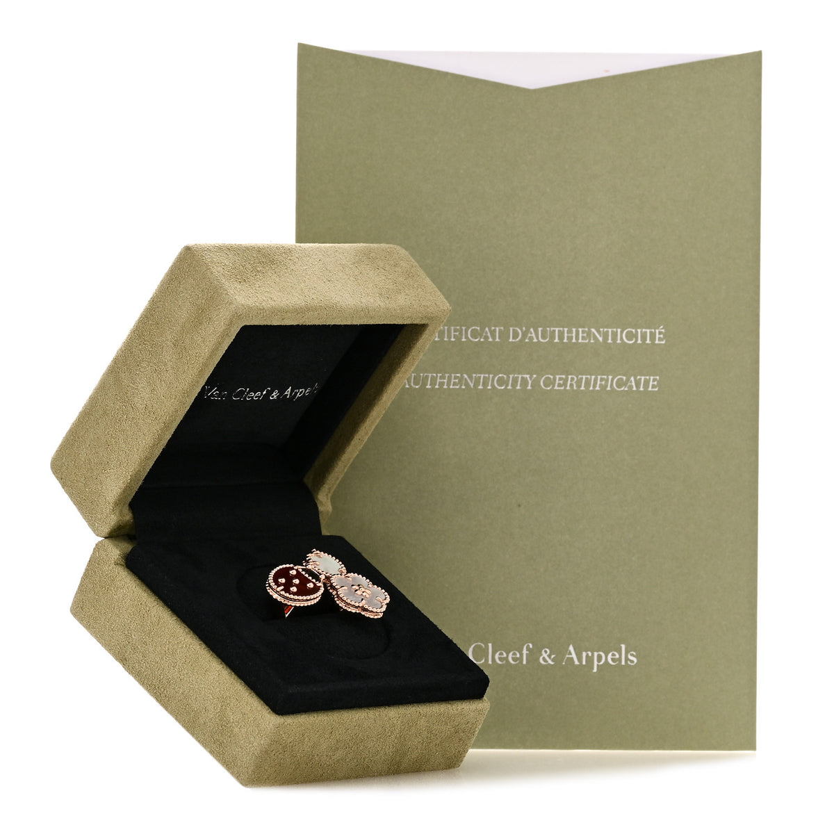 18K Rose Gold Mother of Pearl Carnelian Black Onyx Lucky Spring Between the Finger Ring 48 4.5