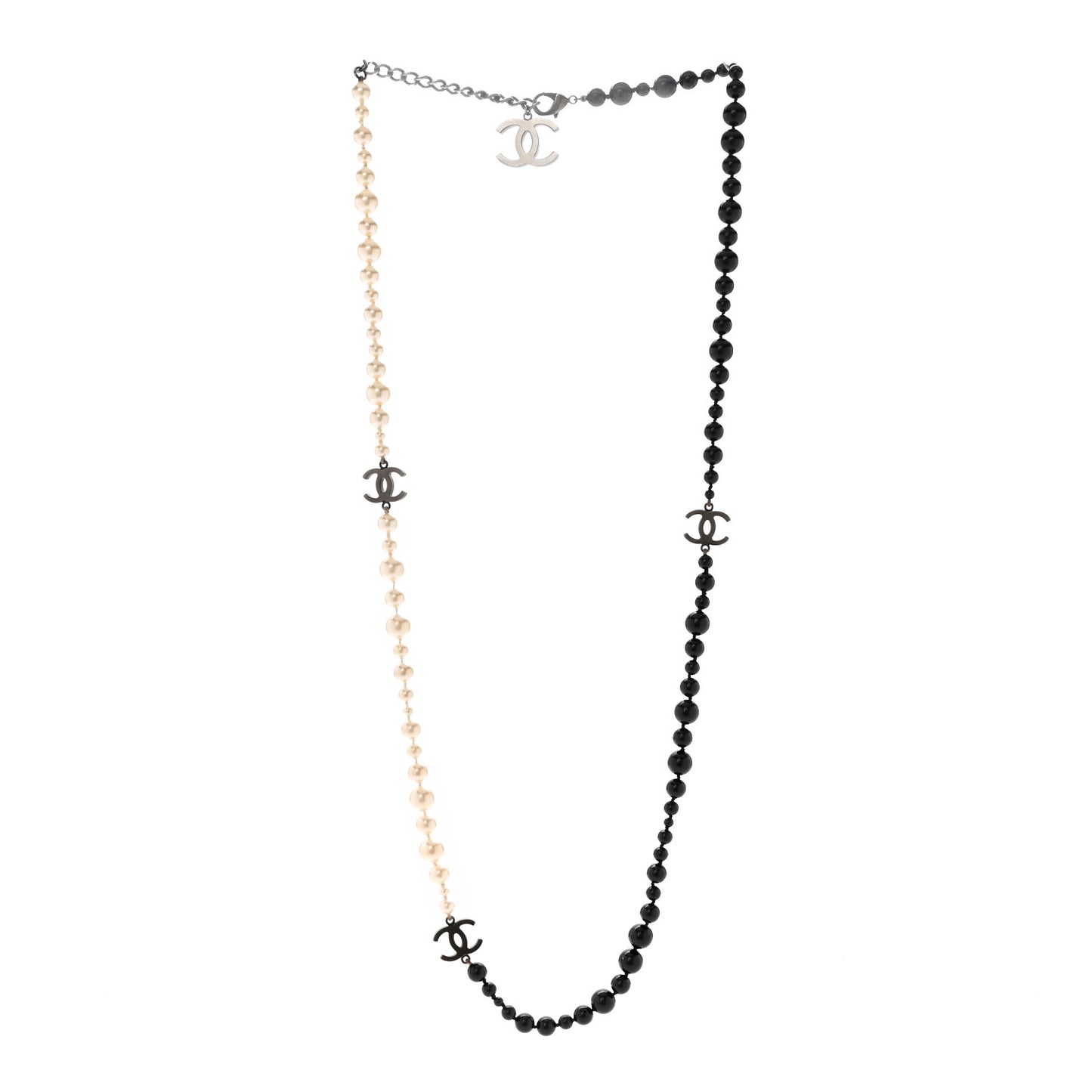 Pearl Beaded CC Long Necklace Black White