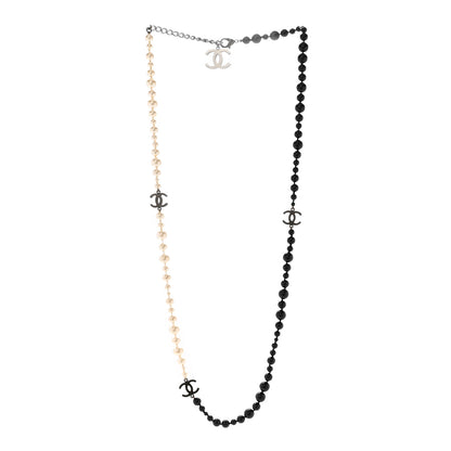 Chanel Pearl Beaded CC Long Necklace Black White 3 of 9