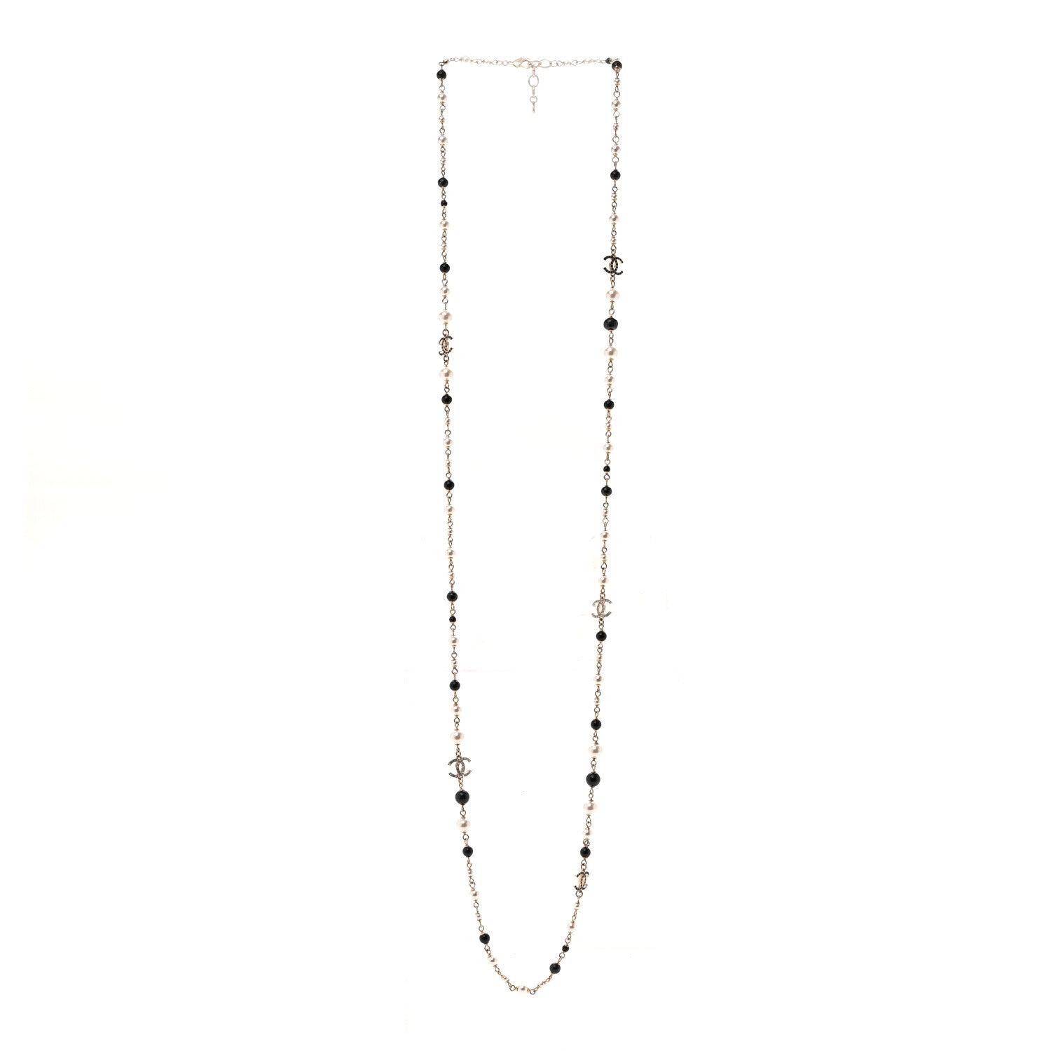Chanel Pearl Bead Crystal CC Long Necklace Black Gold 3 of 6